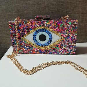 Evil eye multi glitter clutch